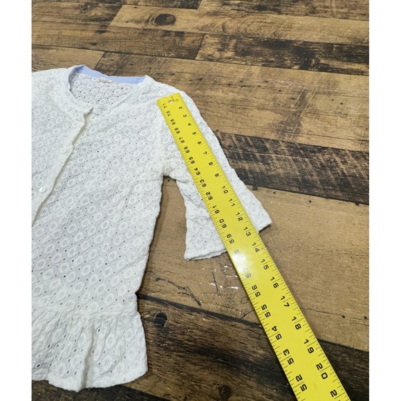 Mystree Lace Crochet Top Womens‎ Size Small Ivory Mid Sleeve Button Up Cotton - Picture 5 of 10
